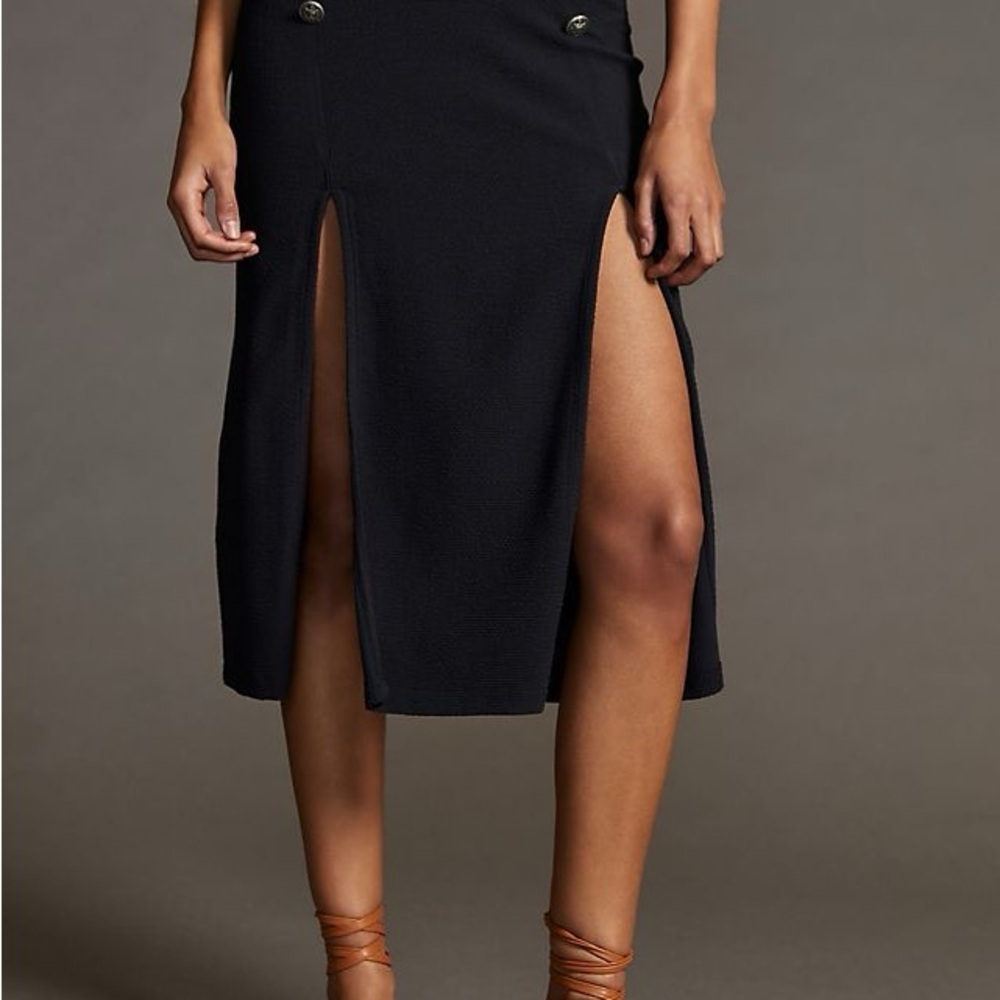 Maeve Dual Split Button Midi skirt size 4 Navy Blue dual slit - Picture 16 of 16